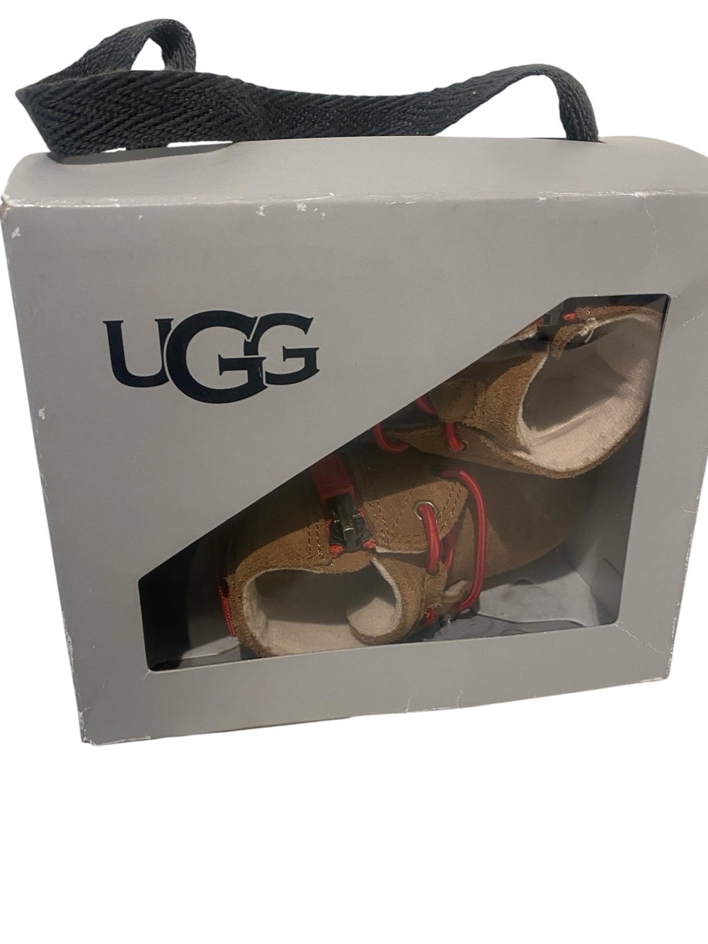 UGG infant Baby Chestnut Suede Lined Ankle Booties Red Lace New 6-12 months